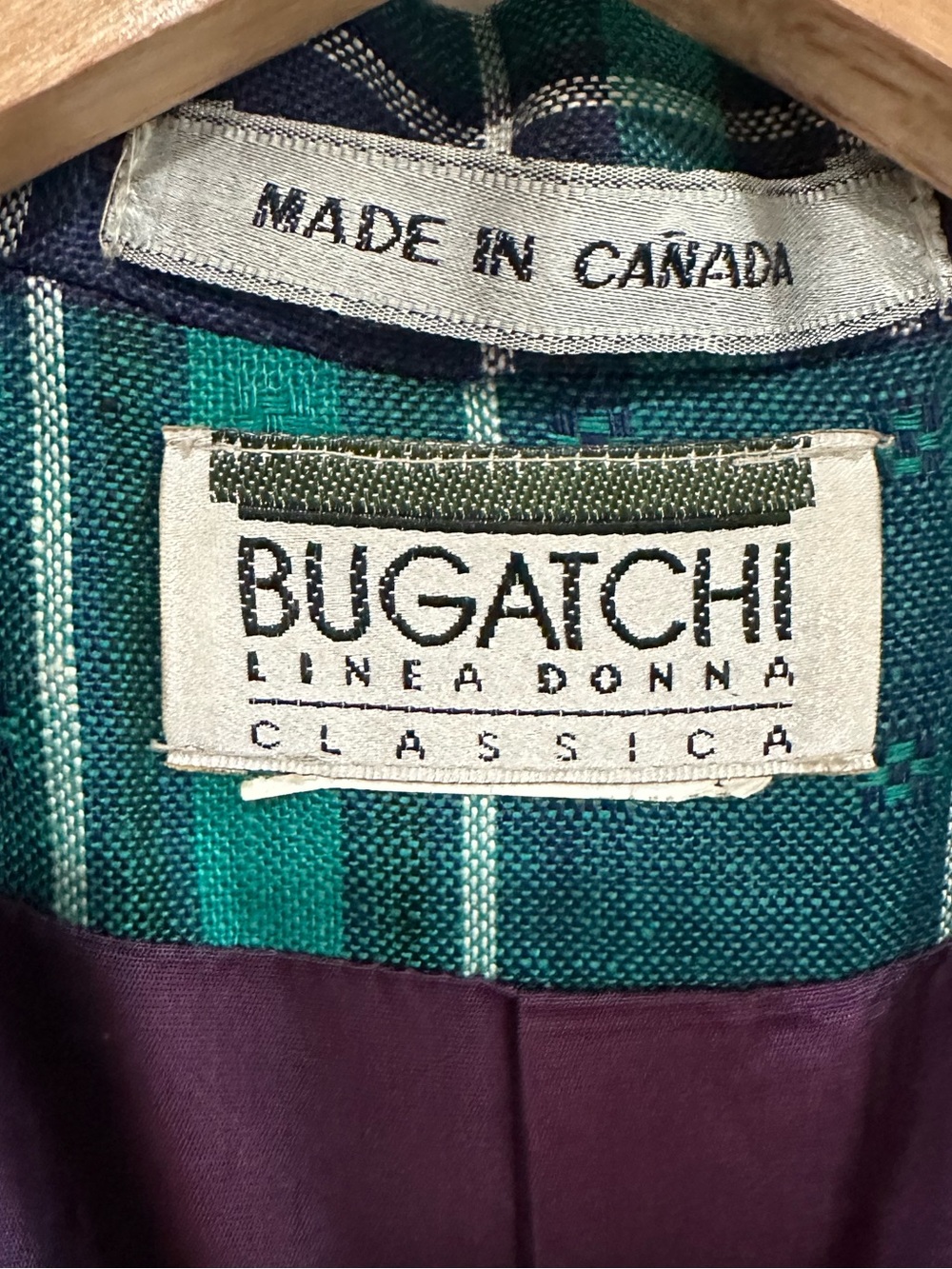 Bugatchi Linea Donna Vintage VTG Women’s Green & Navy Plaid 90s Blazer Oversized - Picture 3 of 12